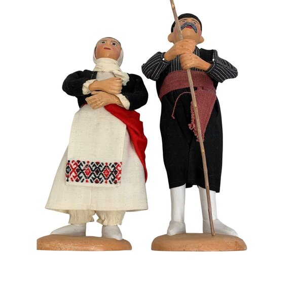 VTG Handmade Greek Traditional Attire Folk Art Dolls 13" Set C10527 - Picture 7 of 8